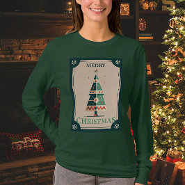 Retro kerst Kaart met geometrisch boomontwerp T-shirt