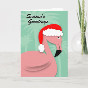 Retro Kerst Kaart - Roze Flamingo