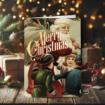 Retro Kerst Kaart  Vrolijk Kerstfeest<br><div class="desc">Geef een beetje nostalgie met deze charmante stijl kerstkaart versierd met een vrolijke kerstman. Retro kerstkaarten zijn trending omdat goede vrolijkheid nooit uit de mode raakt! Breng vrolijke herinneringen aan kinderkerstdagen terug met kerstkaarten om je mantel te versieren of om aan familie en vrienden te geven. Maak uw vakantiedecor compleet...</div>