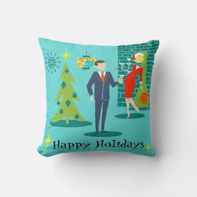 Retro Kerst Kerstman Koppel Worp Kussen (Voorkant)