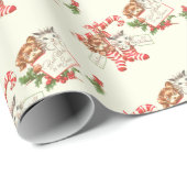 Retro Kerst Kitten en Puppy Cadeaupapier (Rol Hoek)