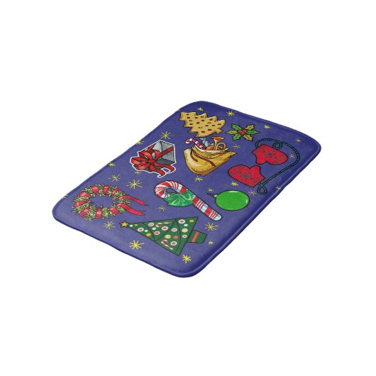 Retro Kerst  Kleurrijk Blauw Rood Groen Badmat (Gekanteld)