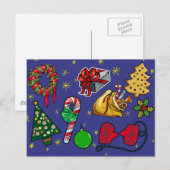 Retro Kerst  Kleurrijk Blauw Rood Groen Briefkaart (Voorkant / Achterkant)