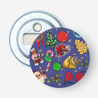 Retro Kerst  Kleurrijk Blauw Rood Groen Button Flesopener