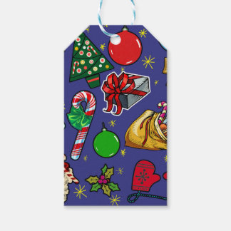 Retro Kerst  Kleurrijk Blauw Rood Groen Cadeaulabel