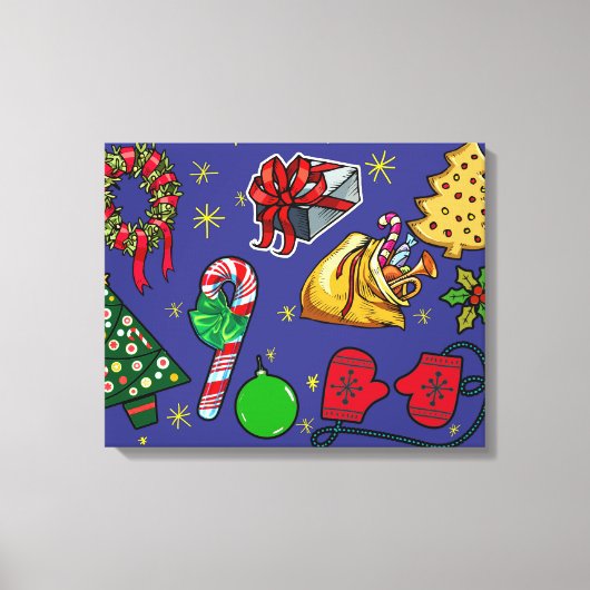 Retro Kerst Kleurrijk Blauw Rood Groen Canvas Afdruk (Voorkant)