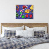 Retro Kerst Kleurrijk Blauw Rood Groen Canvas Afdruk (Insitu (Slaapkamer))