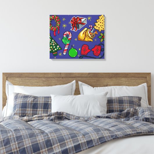 Retro Kerst  Kleurrijk Blauw Rood Groen Canvas Afdruk (Insitu (Slaapkamer))