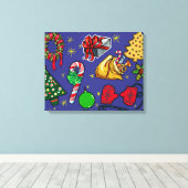 Retro Kerst Kleurrijk Blauw Rood Groen Canvas Afdruk (Insitu (Houten vloer))