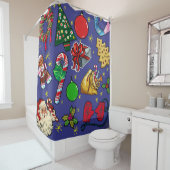 Retro Kerst Kleurrijk Blauw Rood Groen Douchegordijn (In situ)