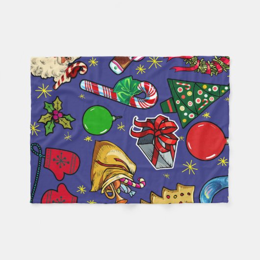 Retro Kerst Kleurrijk Blauw Rood Groen Fleece Deken (Voorkant (Horizontaal))