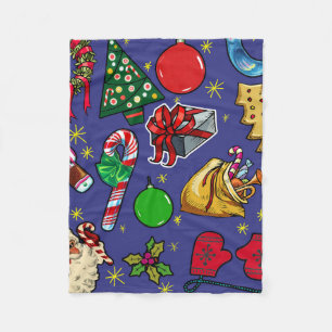 Retro Kerst Kleurrijk Blauw Rood Groen Fleece Deken