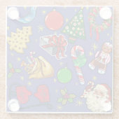 Retro Kerst  Kleurrijk Blauw Rood Groen Glazen Onderzetter (Achterkant)