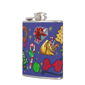 Retro Kerst Kleurrijk Blauw Rood Groen Heupfles (Links)