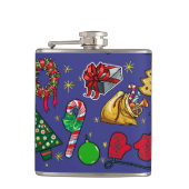 Retro Kerst Kleurrijk Blauw Rood Groen Heupfles (Voorkant)