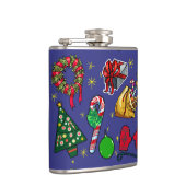 Retro Kerst Kleurrijk Blauw Rood Groen Heupfles (Rechts)