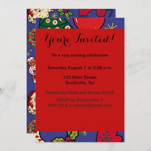 Retro Kerst Kleurrijk Blauw Rood Groen Kaart (Voorkant / Achterkant)