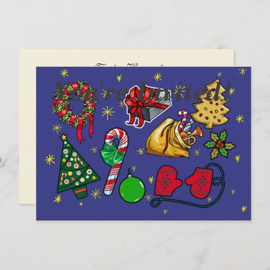 Retro Kerst  Kleurrijk Blauw Rood Groen Kaart (Voorkant / Achterkant)