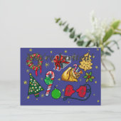 Retro Kerst Kleurrijk Blauw Rood Groen Kaart (Staand voorkant)