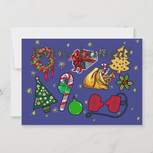 Retro Kerst Kleurrijk Blauw Rood Groen Kaart (Voorkant)