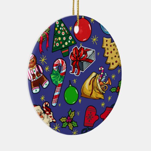 Retro Kerst  Kleurrijk Blauw Rood Groen Keramisch Ornament (Rechts)
