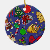 Retro Kerst Kleurrijk Blauw Rood Groen Keramisch Ornament (Voorkant)