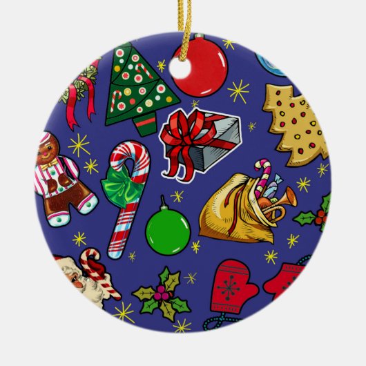 Retro Kerst  Kleurrijk Blauw Rood Groen Keramisch Ornament (Voorkant)