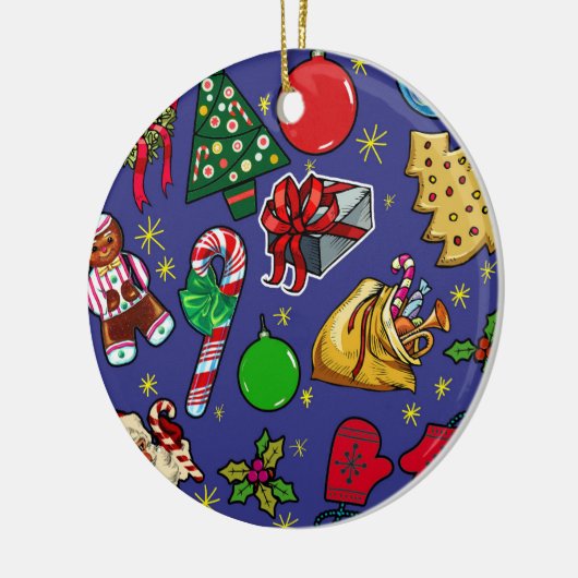 Retro Kerst  Kleurrijk Blauw Rood Groen Keramisch Ornament (Links)