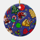 Retro Kerst  Kleurrijk Blauw Rood Groen Keramisch Ornament (Achterkant)