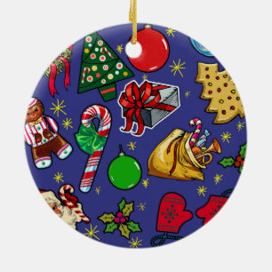 Retro Kerst Kleurrijk Blauw Rood Groen Keramisch Ornament