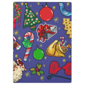 Retro Kerst  Kleurrijk Blauw Rood Groen Klembord (Achterkant)