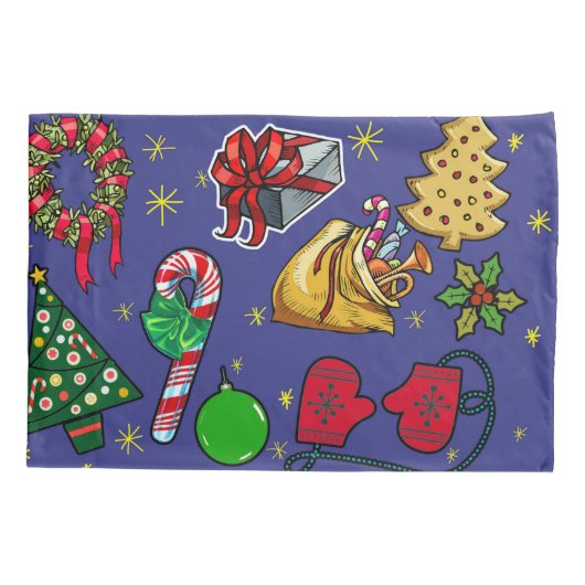 Retro Kerst  Kleurrijk Blauw Rood Groen Kussensloop (Achterkant)