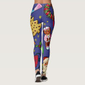 Retro Kerst Kleurrijk Blauw Rood Groen Leggings (Achterkant)