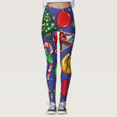 Retro Kerst Kleurrijk Blauw Rood Groen Leggings (Voorkant)