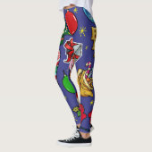 Retro Kerst Kleurrijk Blauw Rood Groen Leggings (Links)