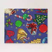 Retro Kerst  Kleurrijk Blauw Rood Groen Legpuzzel (Horizontaal)