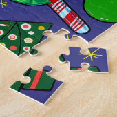 Retro Kerst  Kleurrijk Blauw Rood Groen Legpuzzel (Zijkant)