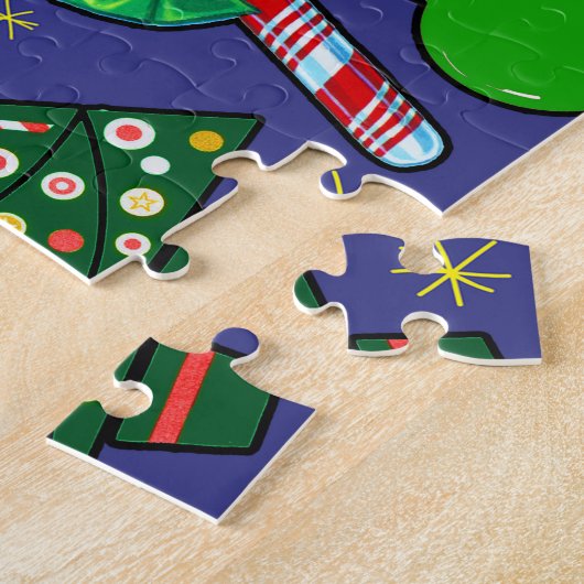 Retro Kerst  Kleurrijk Blauw Rood Groen Legpuzzel (Zijkant)