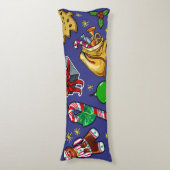 Retro Kerst Kleurrijk Blauw Rood Groen Lichaamskussen (Voorkant Verticaal)