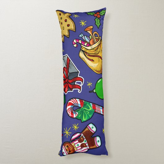 Retro Kerst  Kleurrijk Blauw Rood Groen Lichaamskussen (Achterkant (Verticaal))