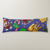 Retro Kerst Kleurrijk Blauw Rood Groen Lichaamskussen (Voorkant)