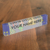 Retro Kerst  Kleurrijk Blauw Rood Groen Naambordje (Zijkant)