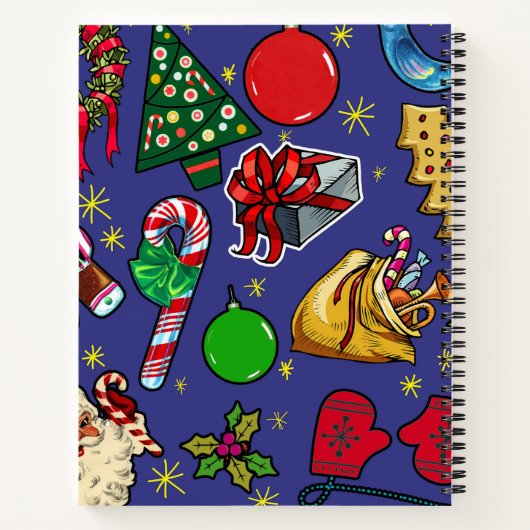 Retro Kerst Kleurrijk Blauw Rood Groen Notitieboek (Achterkant)