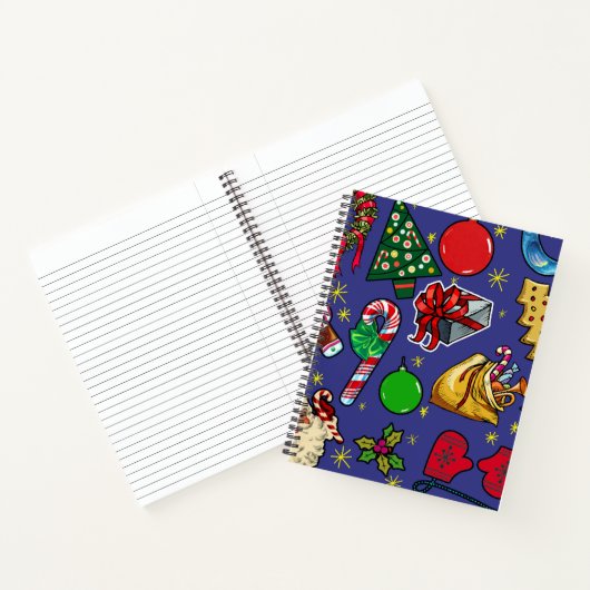 Retro Kerst  Kleurrijk Blauw Rood Groen Notitieboek (Binnen)