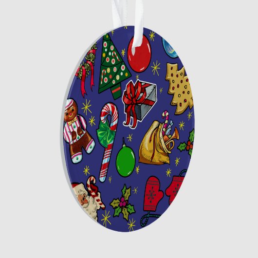Retro Kerst  Kleurrijk Blauw Rood Groen Ornament (voorkant)