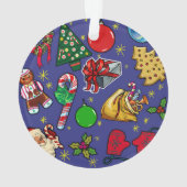 Retro Kerst  Kleurrijk Blauw Rood Groen Ornament (achterkant)