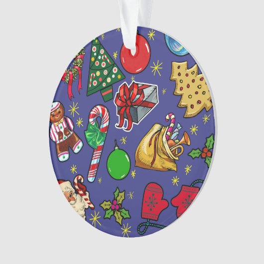 Retro Kerst  Kleurrijk Blauw Rood Groen Ornament (voorkant)