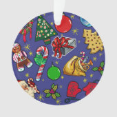 Retro Kerst  Kleurrijk Blauw Rood Groen Ornament (voorkant)