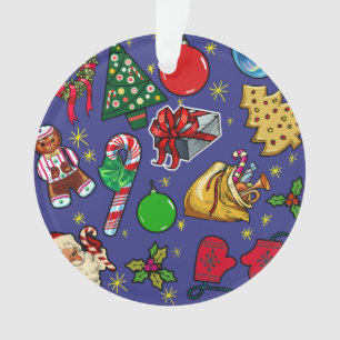Retro Kerst Kleurrijk Blauw Rood Groen Ornament