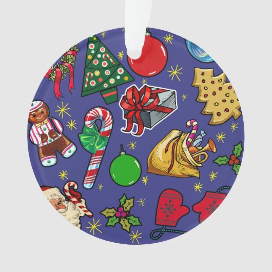 Retro Kerst  Kleurrijk Blauw Rood Groen Ornament (voorkant)